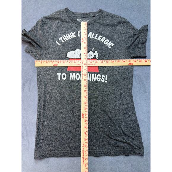 Peanuts Snoopy Shirt Mens Small Gray I Think Im Allergic To Mornings Comic Tee - Picture 3 of 6